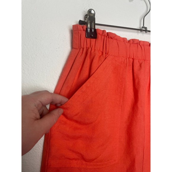 Banana Factory Size 0 Linen-Blend Mini Skirt Orange Paper Bag Elastic Waist - Picture 5 of 13